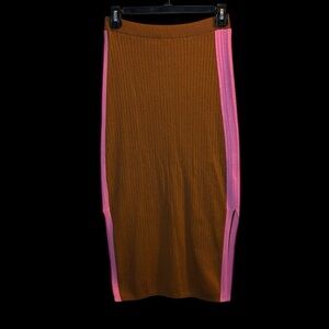 Free people Brown Knit pencil with Pink Accents high side slits small